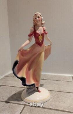 VGUC Katzhütte Vintage Dancing Lady Figurine Yellow Red Dress Germany