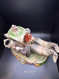 VINTAGE German Lippelsdorf Porcelain Figurine, Horse Drawn Coach with Fancy Woman