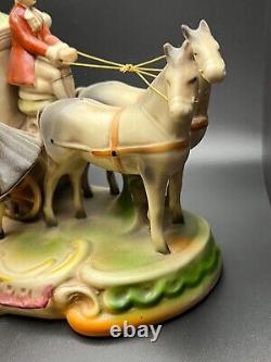 VINTAGE German Lippelsdorf Porcelain Figurine, Horse Drawn Coach with Fancy Woman
