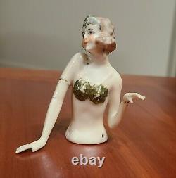 VINTAGE PORCELAIN 1920s FLAPPER HALF DOLL GERMANY ARMS AWAY DECO FREE SHIPPING