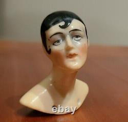 VINTAGE PORCELAIN 1920s FLAPPER HALF DOLL HEAD DECO HAND PAINTED FREE SHIPPING