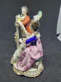 VOLKSTEDT GERMAN PORCELAIN LACE FIGURINES Harp And Flute Couple 1762 ANTIQUE