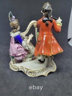 VOLKSTEDT GERMAN PORCELAIN LACE FIGURINES Harp And Flute Couple 1762 ANTIQUE