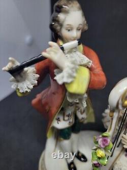 VOLKSTEDT GERMAN PORCELAIN LACE FIGURINES Harp And Flute Couple 1762 ANTIQUE