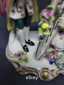 VOLKSTEDT GERMAN PORCELAIN LACE FIGURINES Harp And Flute Couple 1762 ANTIQUE