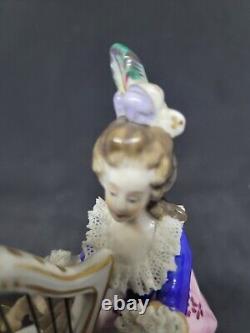 VOLKSTEDT GERMAN PORCELAIN LACE FIGURINES Harp And Flute Couple 1762 ANTIQUE