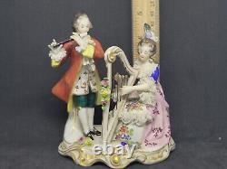 VOLKSTEDT GERMAN PORCELAIN LACE FIGURINES Harp And Flute Couple 1762 ANTIQUE