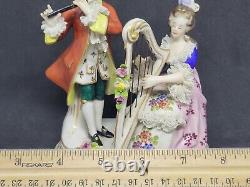 VOLKSTEDT GERMAN PORCELAIN LACE FIGURINES Harp And Flute Couple 1762 ANTIQUE