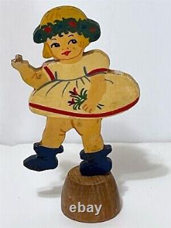 Very Old Christmas Girl wood figurine DAS MÄDCHEN -Germany- candle holder