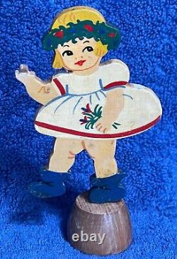 Very Old Christmas Girl wood figurine DAS MÄDCHEN -Germany- candle holder