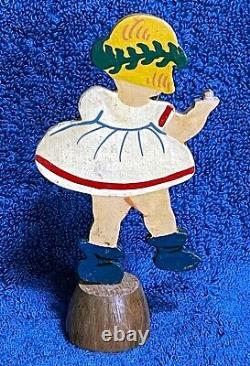 Very Old Christmas Girl wood figurine DAS MÄDCHEN -Germany- candle holder