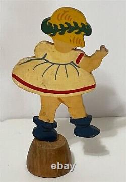 Very Old Christmas Girl wood figurine DAS MÄDCHEN -Germany- candle holder