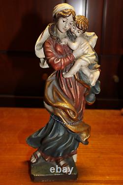 Vintage 10 Hand Carved Wooden Our Lady Mary Madonna Jesus Statue Figurine