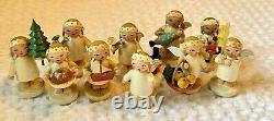 Vintage 10 Wooden Angels-mini Marguerite By Wendt & Kuhn Germany-Erzgebirge