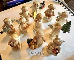 Vintage 10 Wooden Angels-mini Marguerite By Wendt & Kuhn Germany-Erzgebirge