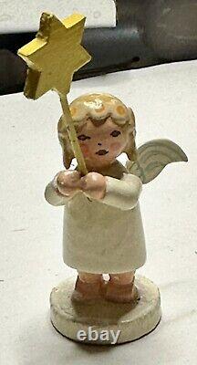 Vintage 10 Wooden Angels-mini Marguerite By Wendt & Kuhn Germany-Erzgebirge