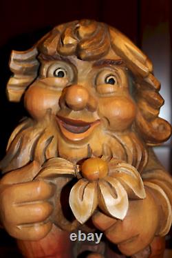 Vintage 10 Wooden Hand Carved Gnome Dwarf Midget Munchkin Statue Figurine Gift