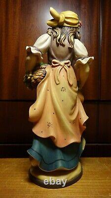 Vintage 12 Wooden Hand Carved Dancing Girl Woman Bouquet Of Flowers Figurine