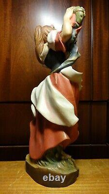 Vintage 12 Wooden Hand Carved Dancing Girl Woman Ring Of Flowers Figurine Gift