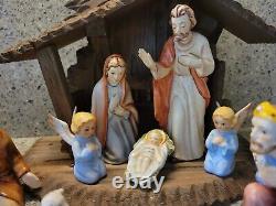 Vintage 14 Piece Goebel Hummel Nativity Porcelain Figurines Germany With manger