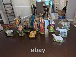 Vintage 15 Piece Nativity Set Figurines. Chalkware, Germany Brit Zone