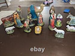 Vintage 15 Piece Nativity Set Figurines. Chalkware, Germany Brit Zone