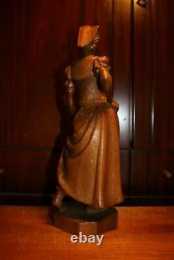 Vintage 16 Wooden Hand Carved Girl Woman In Traditional German Costume Statue