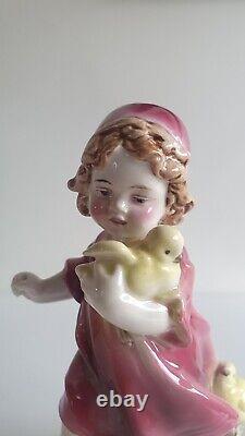 Vintage 1914 1945 Hertwig & Co. Katzhutte Figurine, Girl with Chicks