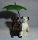 Vintage 1930s Lead Dog Figurine Two Dogs Under Green Umbrella Made In Germany