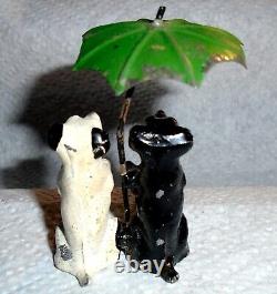 Vintage 1930s Lead Dog Figurine Two Dogs Under Green Umbrella Made In Germany