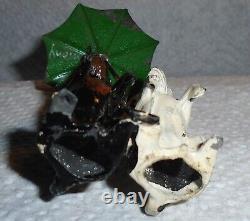 Vintage 1930s Lead Dog Figurine Two Dogs Under Green Umbrella Made In Germany