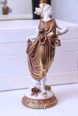 Vintage 1945 Volkstedt German Porcelain Figurine Nymph Dancer in Gold Dress 1