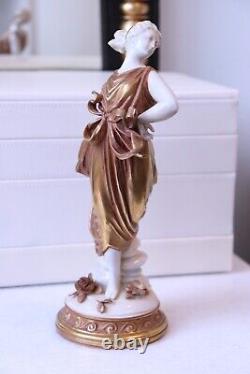 Vintage 1945 Volkstedt German Porcelain Figurine Nymph Dancer in Gold Dress 1