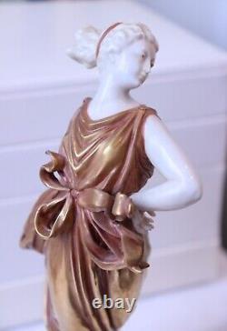 Vintage 1945 Volkstedt German Porcelain Figurine Nymph Dancer in Gold Dress 1