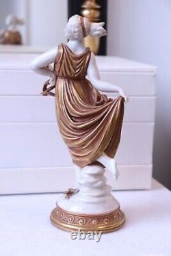 Vintage 1945 Volkstedt German Porcelain Figurine Nymph Dancer in Gold Dress 1