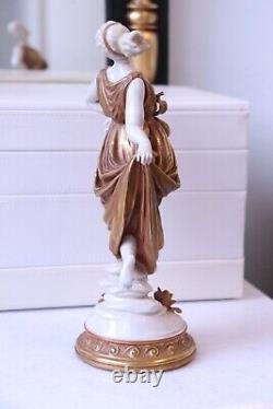 Vintage 1945 Volkstedt German Porcelain Figurine Nymph Dancer in Gold Dress 1