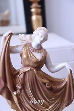 Vintage 1945 Volkstedt German Porcelain Figurine Nymph Dancer in Gold Dress 2