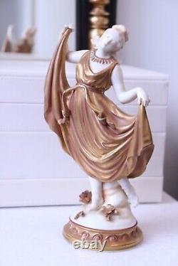 Vintage 1945 Volkstedt German Porcelain Figurine Nymph Dancer in Gold Dress 2