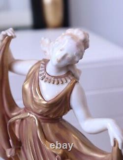 Vintage 1945 Volkstedt German Porcelain Figurine Nymph Dancer in Gold Dress 2