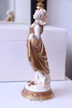 Vintage 1945 Volkstedt German Porcelain Figurine Nymph Dancer in Gold Dress 2