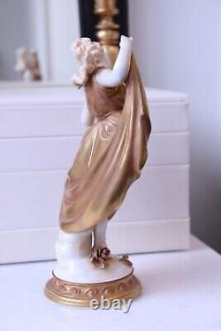 Vintage 1945 Volkstedt German Porcelain Figurine Nymph Dancer in Gold Dress 2