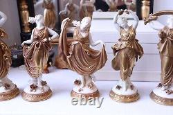 Vintage 1945 Volkstedt German Porcelain Figurine Nymph Dancer in Gold Dress 2