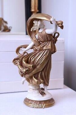 Vintage 1945 Volkstedt German Porcelain Figurine Nymph Dancer in Gold Dress 4