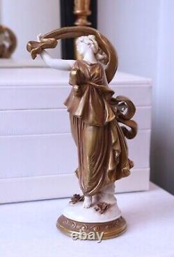 Vintage 1945 Volkstedt German Porcelain Figurine Nymph Dancer in Gold Dress 4