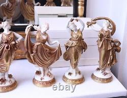 Vintage 1945 Volkstedt German Porcelain Figurine Nymph Dancer in Gold Dress 4