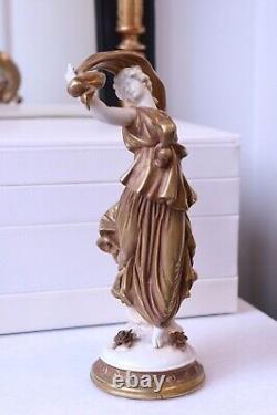 Vintage 1945 Volkstedt German Porcelain Figurine Nymph Dancer in Gold Dress 4