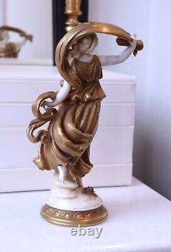 Vintage 1945 Volkstedt German Porcelain Figurine Nymph Dancer in Gold Dress 4