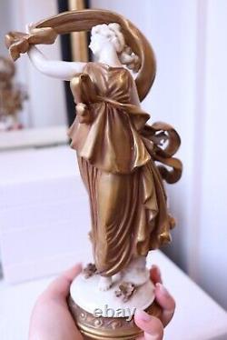 Vintage 1945 Volkstedt German Porcelain Figurine Nymph Dancer in Gold Dress 4