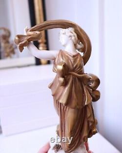 Vintage 1945 Volkstedt German Porcelain Figurine Nymph Dancer in Gold Dress 4