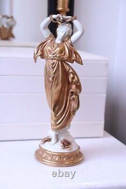 Vintage 1945 Volkstedt German Porcelain Figurine Nymph Dancer in Gold Dress 5